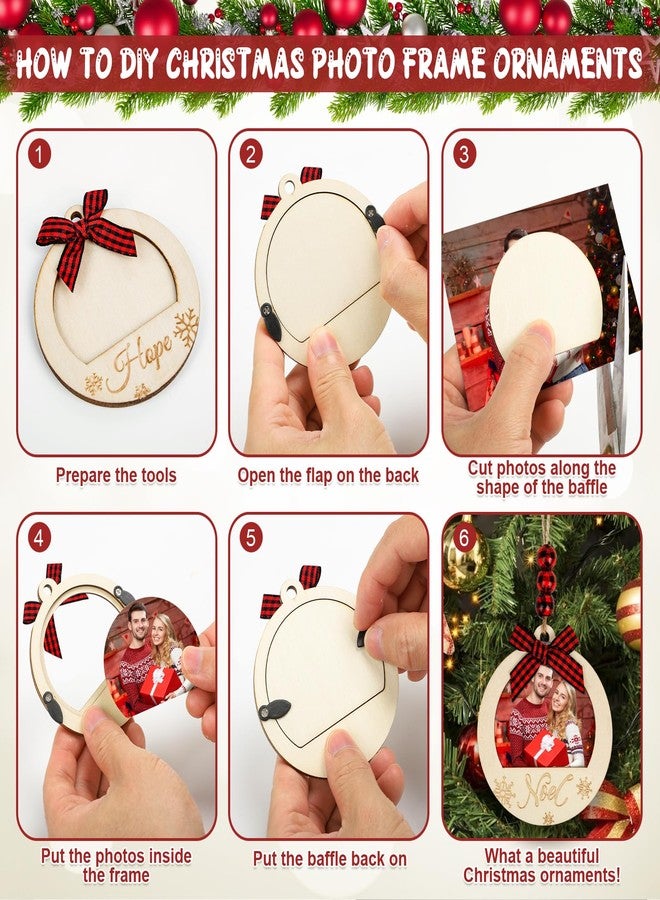 COCHIE Christmas Picture Frame Ornament for Christmas Tree Stocking Decorations, 10PCS Bulk Wood Photo Hanging Ornaments Holiday Xmas Gift (Red and Black Buffalo Check) - Image 5